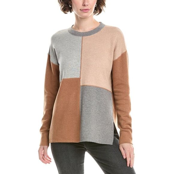 Incashmere Womens In2 By  Patchwork Cashmere-Blend Sweater, Brown - Picture 1 of 3